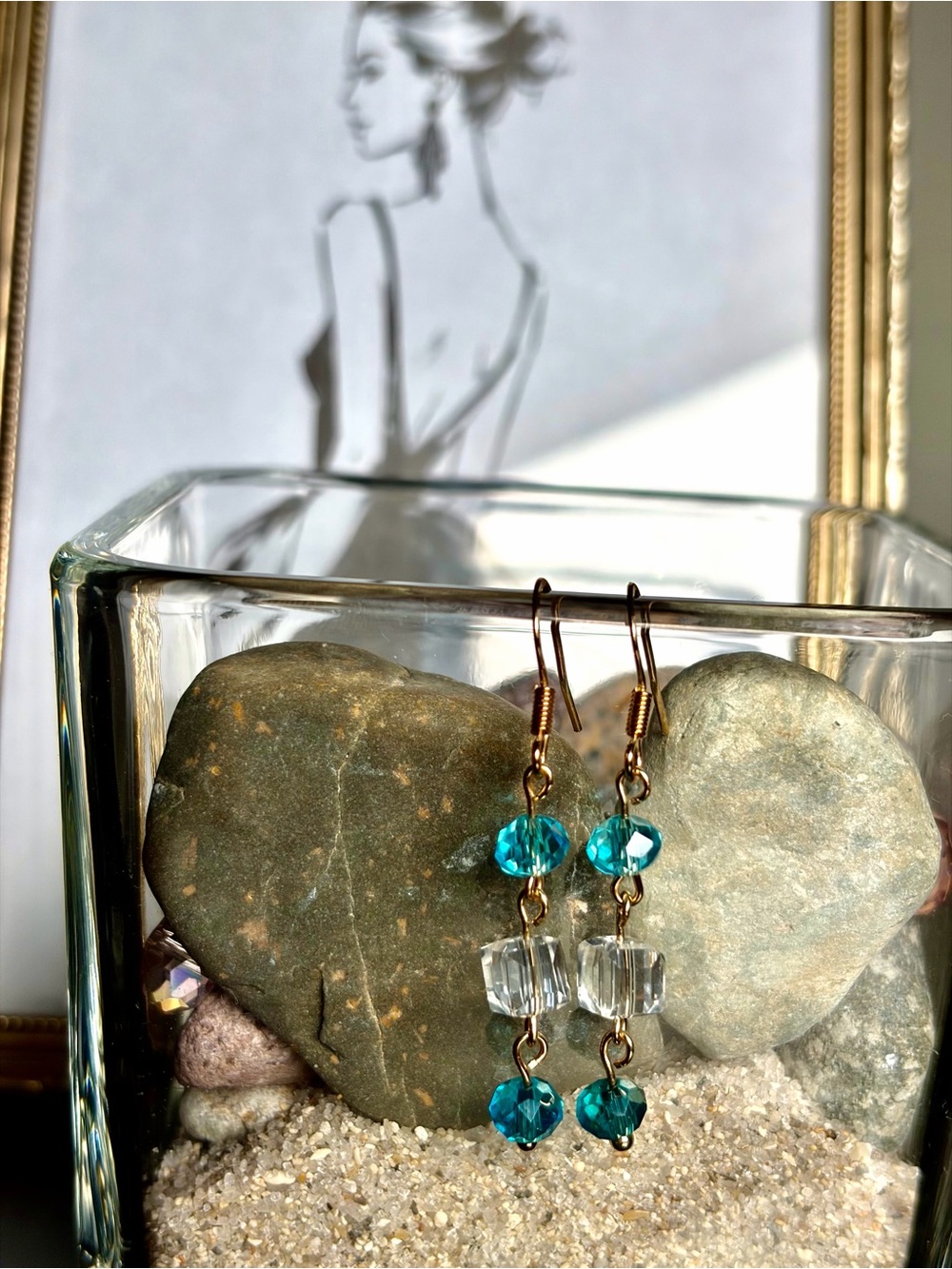 Handmade Blue and Clear Crystal Drop Earrings - Women Jewelry